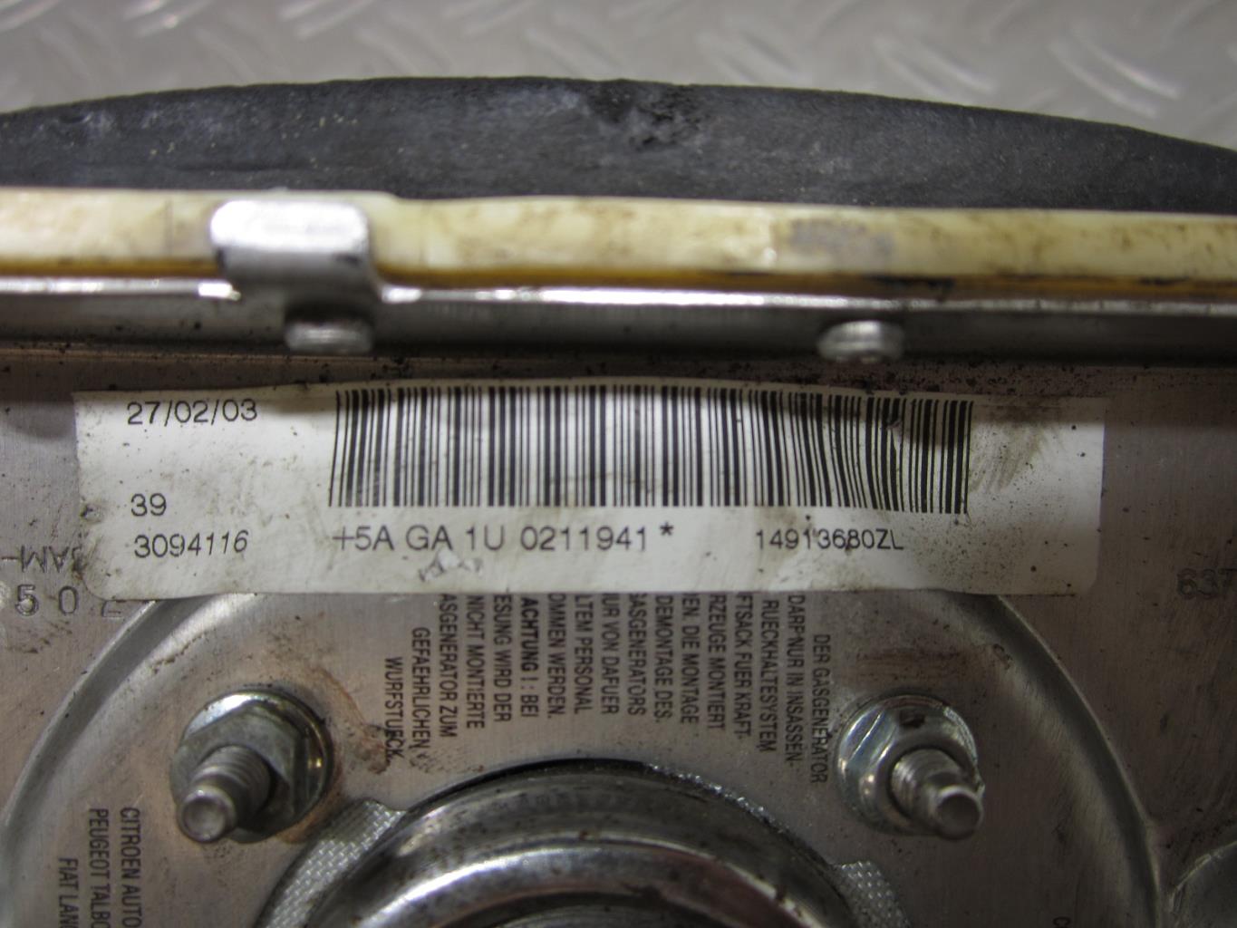 Air bag conducteur PEUGEOT 806 – 14913680ZL / 1870778000