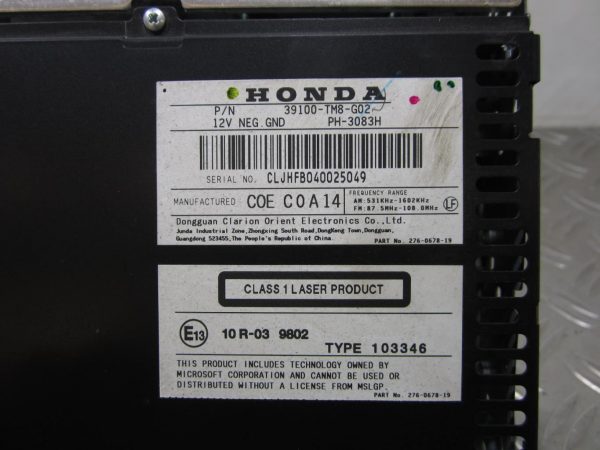 Autoradio d’origine HONDA INSIGHT 2 – 39100TM8G02 / 10R039802