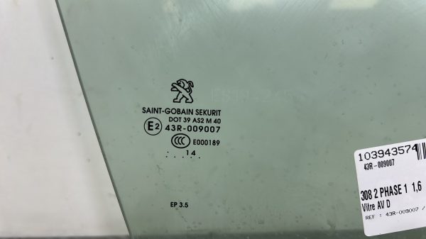 Vitre avant droit PEUGEOT 308 2 PHASE 1 – 43R-009007 / E000189