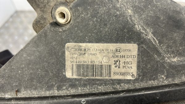 Optique avant principal droit (feux)(phare) PEUGEOT 1007 – 9644998780
