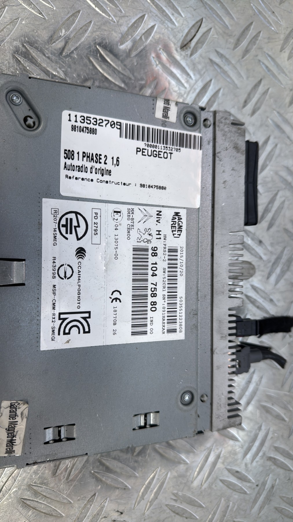 Autoradio d&rsquo;origine PEUGEOT 508 1 PHASE 2 9810475880