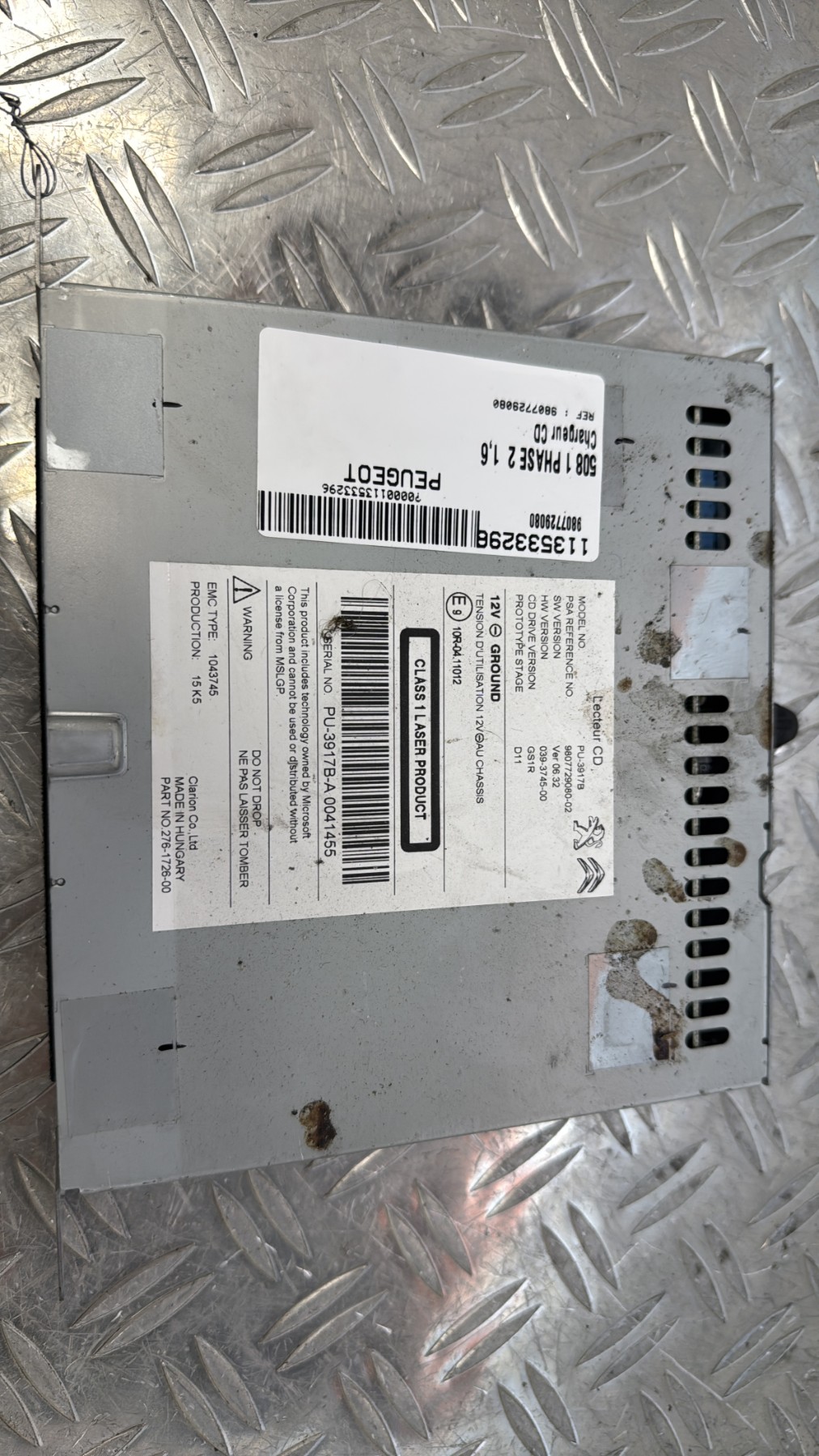 Chargeur CD PEUGEOT 508 1 PHASE 2 9807729080