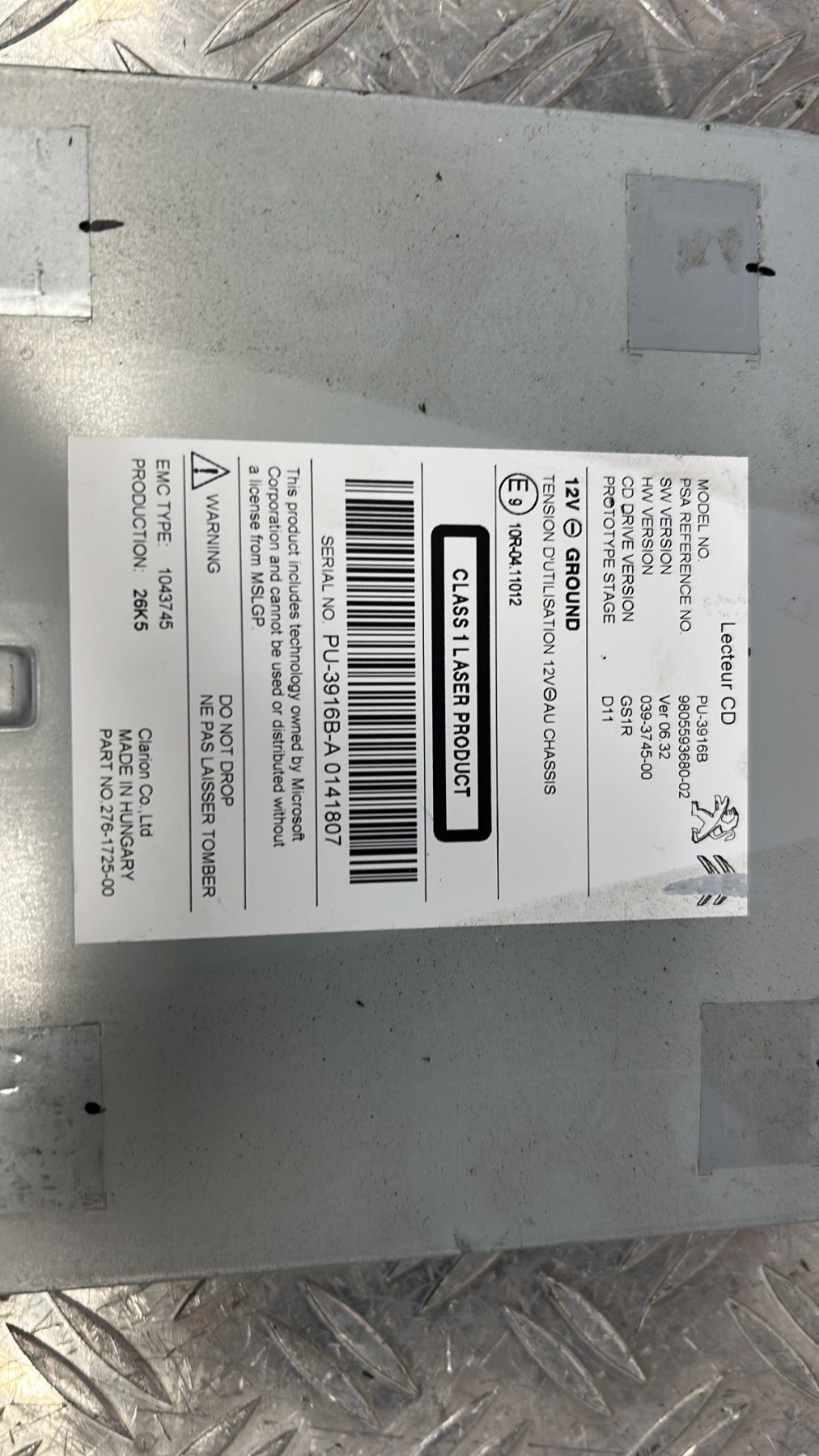 Chargeur CD PEUGEOT 308 2 PHASE 1 9805593680