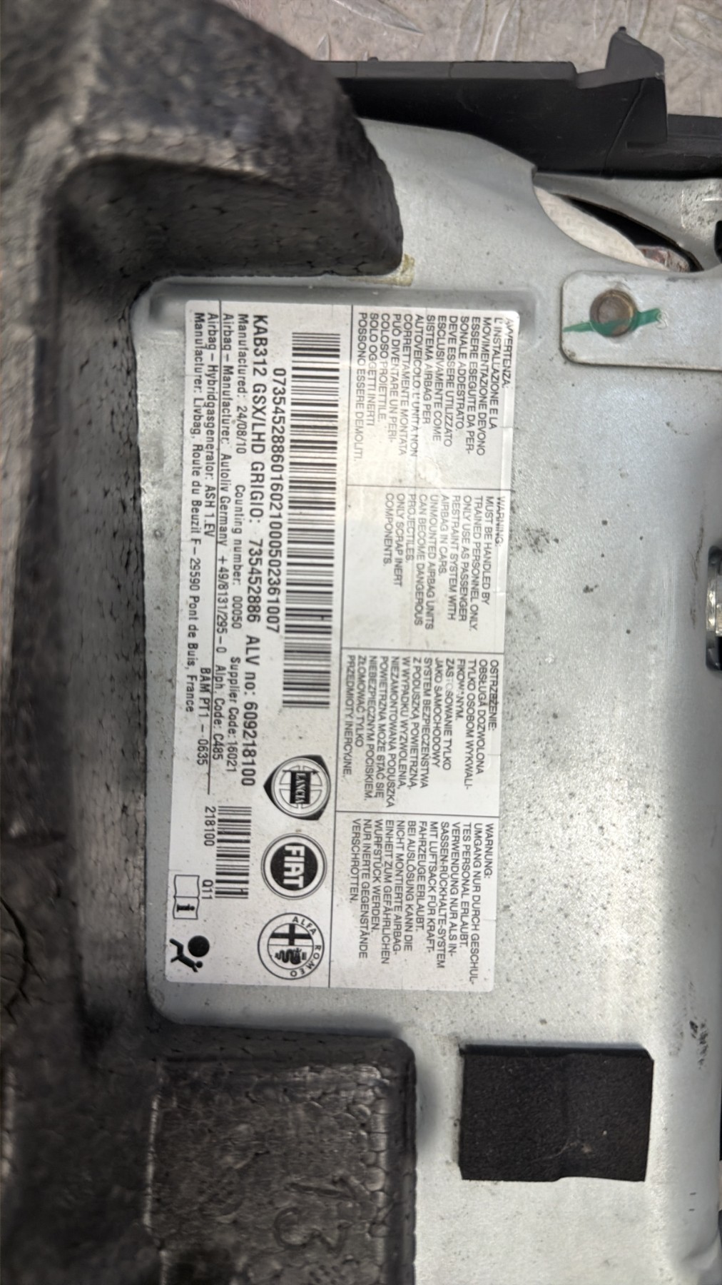 Air bag genoux FIAT 500 2 PHASE 1 – 735452886