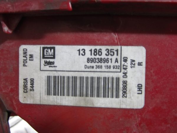 Feu arriere principal droit (feux) OPEL CORSA D 3 PORTES – 89037822 / 13186351 / 89038961A