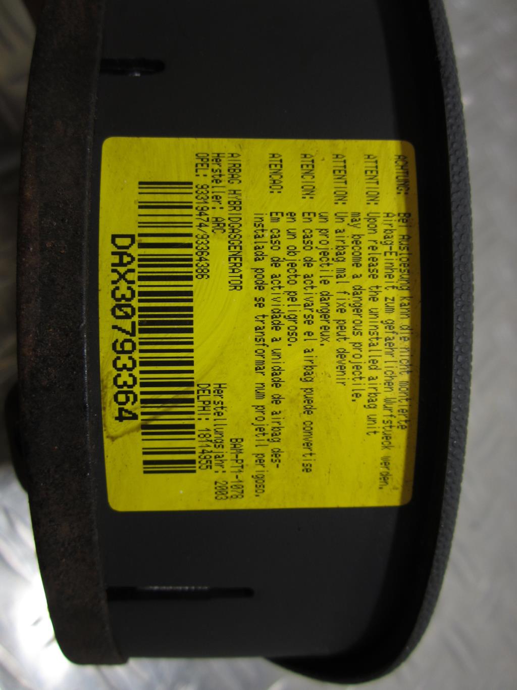 Air bag conducteur OPEL MERIVA A PHASE 1 – 93319474 / 93364386 / 18114955