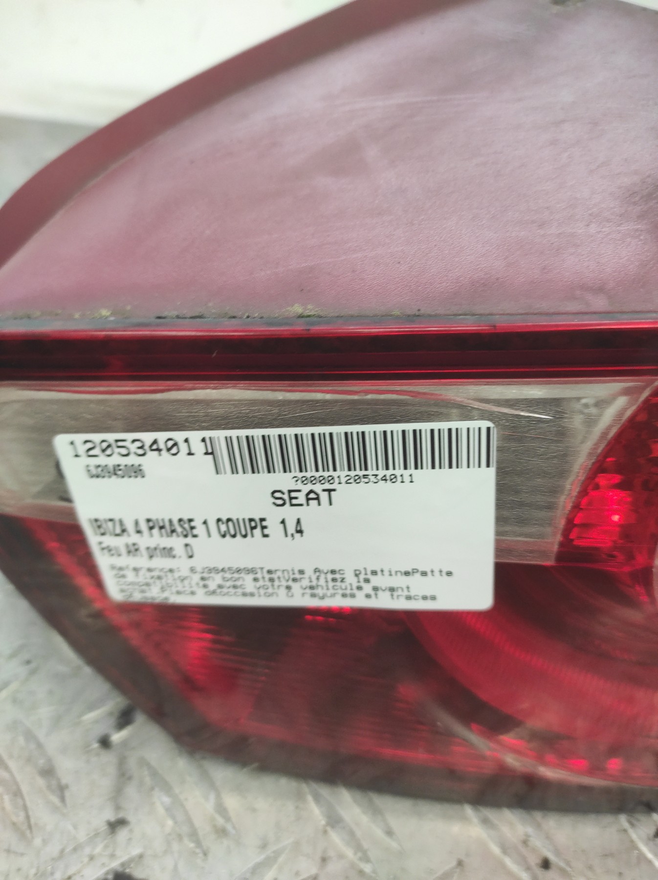 Feu arriere principal droit (feux) SEAT IBIZA 4 PHASE 1 COUPE – 6J3945096