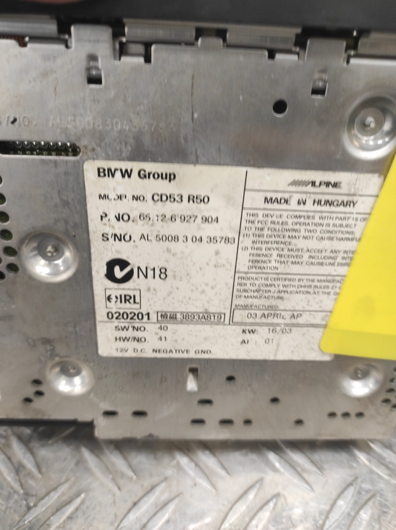 Autoradio d’origine MINI MINI 1 R50/R53 PHASE 1 – CD53R50