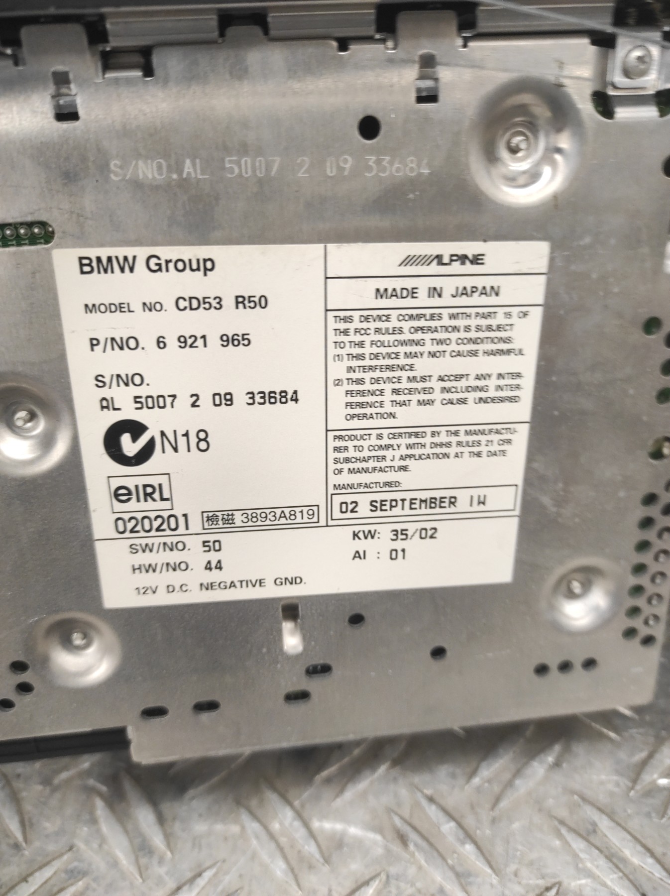 Autoradio d’origine MINI MINI 1 R50/R53 PHASE 1 – CD53R50
